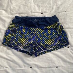Athleta Pulse Athletic Running Shorts Zip Pocket Striped Women’s Small Navy